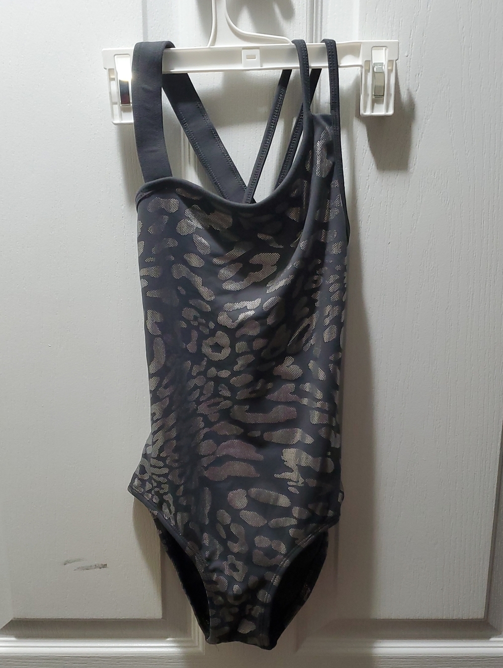 Girls' Metallic Leopard Print Leotard - Black/Gray